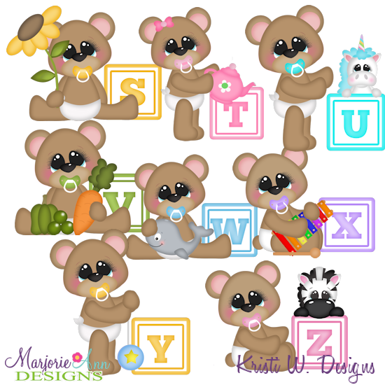 Baby Alphabet Bears S - Z SVG Cutting Files Includes Clipart - Click Image to Close